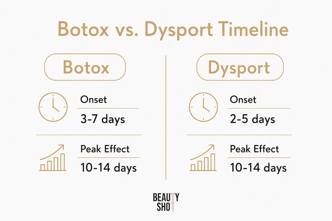 Infographic comparing Botox and Dysport effect timelines