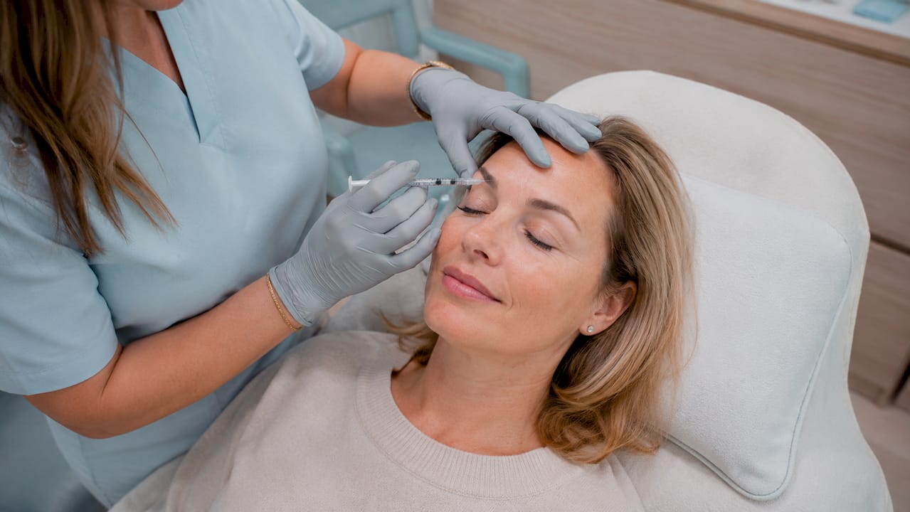Close-up neuromodulator injection treatment scene