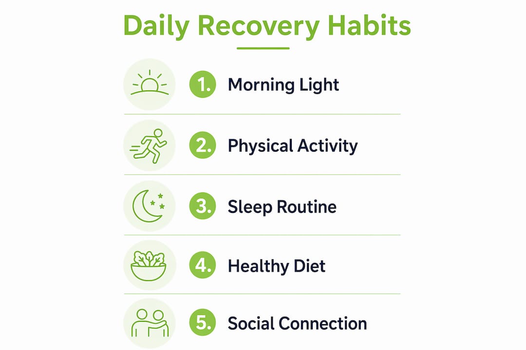 Infographic illustrating daily depression recovery habits