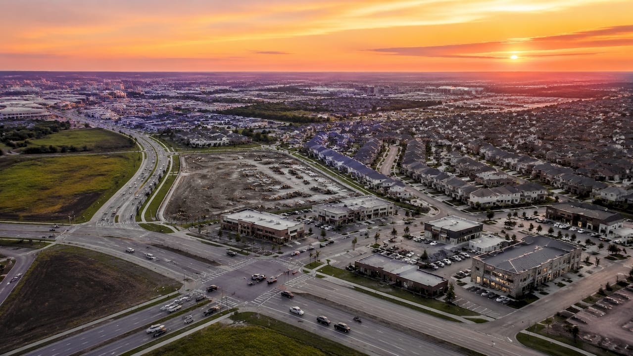 Aerial view of suburban Frisco growth area