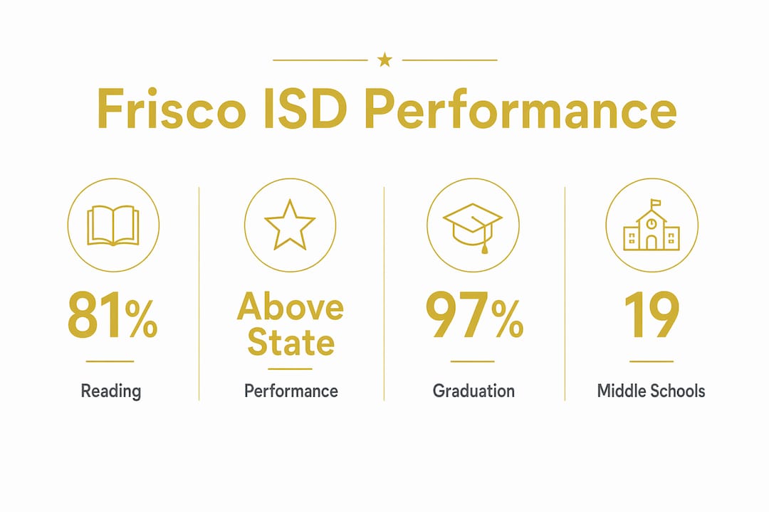 Infographic displaying Frisco ISD academic performance statistics