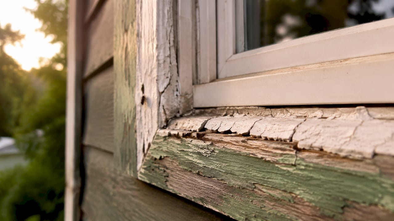 Close-up of cracked exterior wall caulking