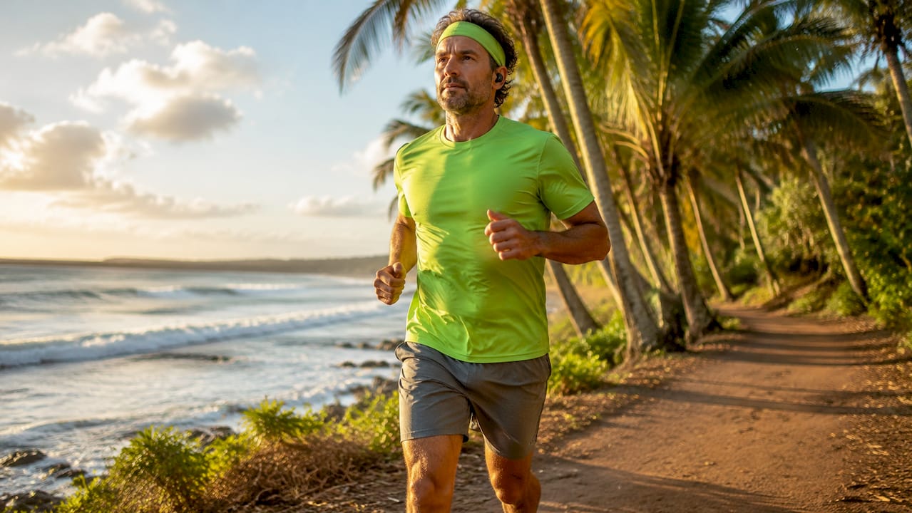 Man jogging in park to improve mood