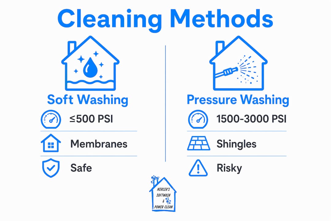 Infographic comparing soft washing vs pressure washing