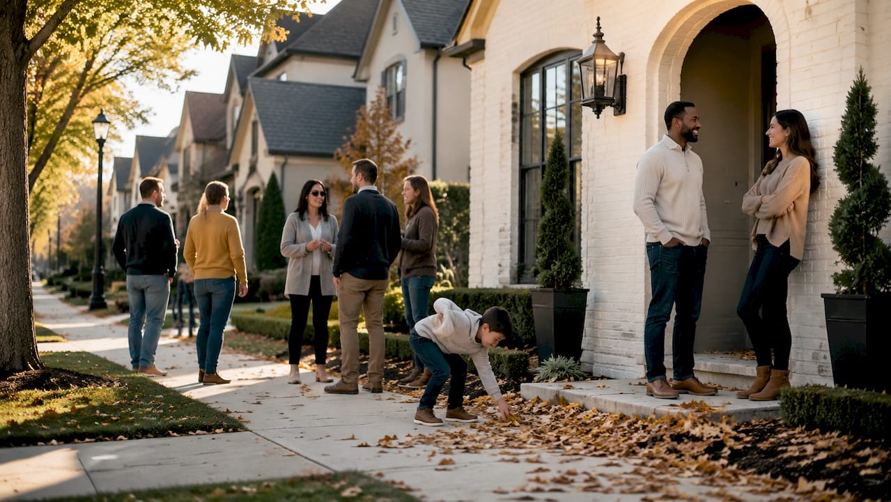 People exploring homes and listings at Frisco open house event.