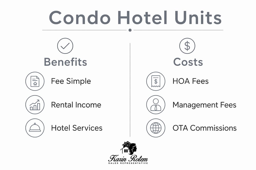 Infographic comparing condo hotel benefits and costs