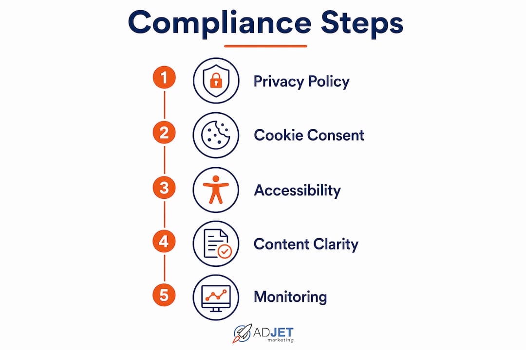 Infographic outlining landing page compliance steps