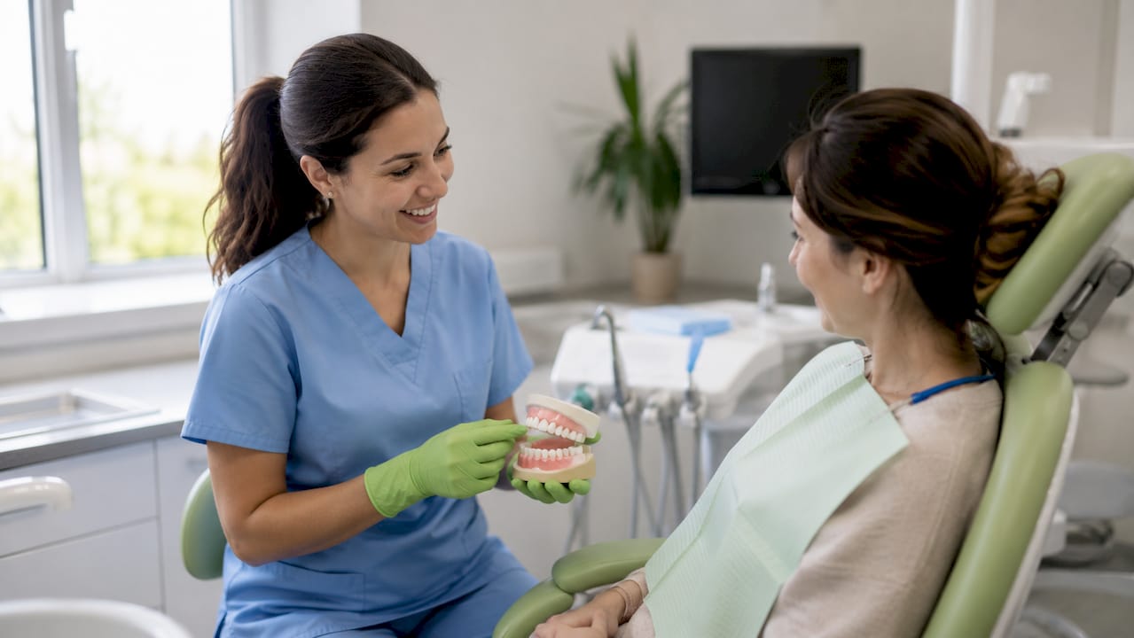 Dentist examining young boy's teeth