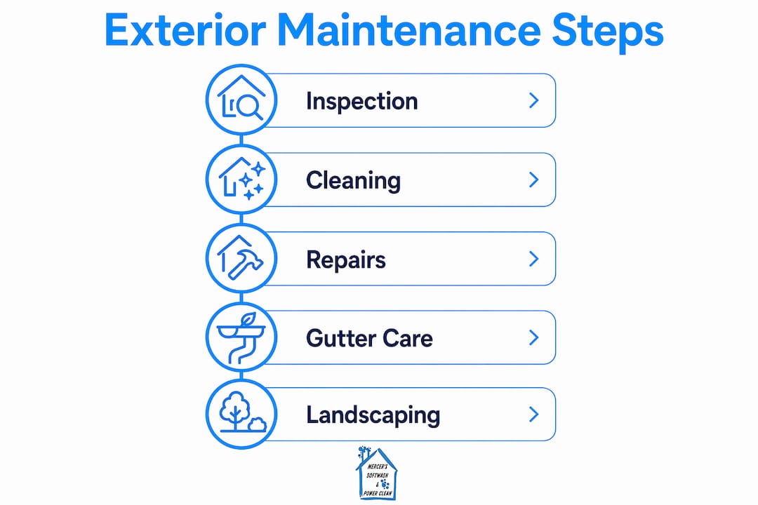 Infographic showing exterior building maintenance steps