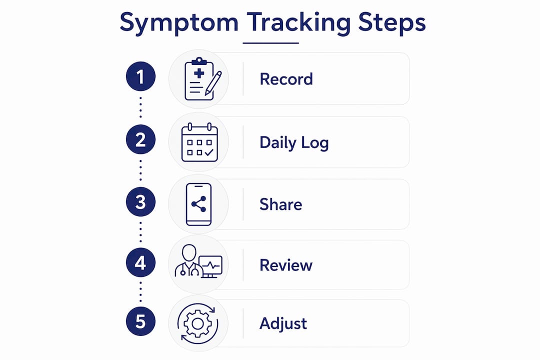 Infographic illustrating joint recovery symptom tracking steps