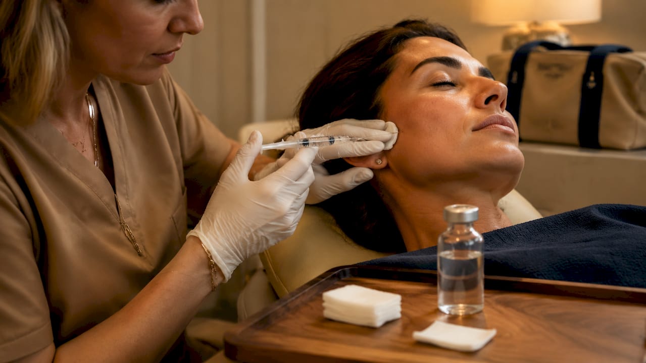 Close-up dermal filler injection procedure