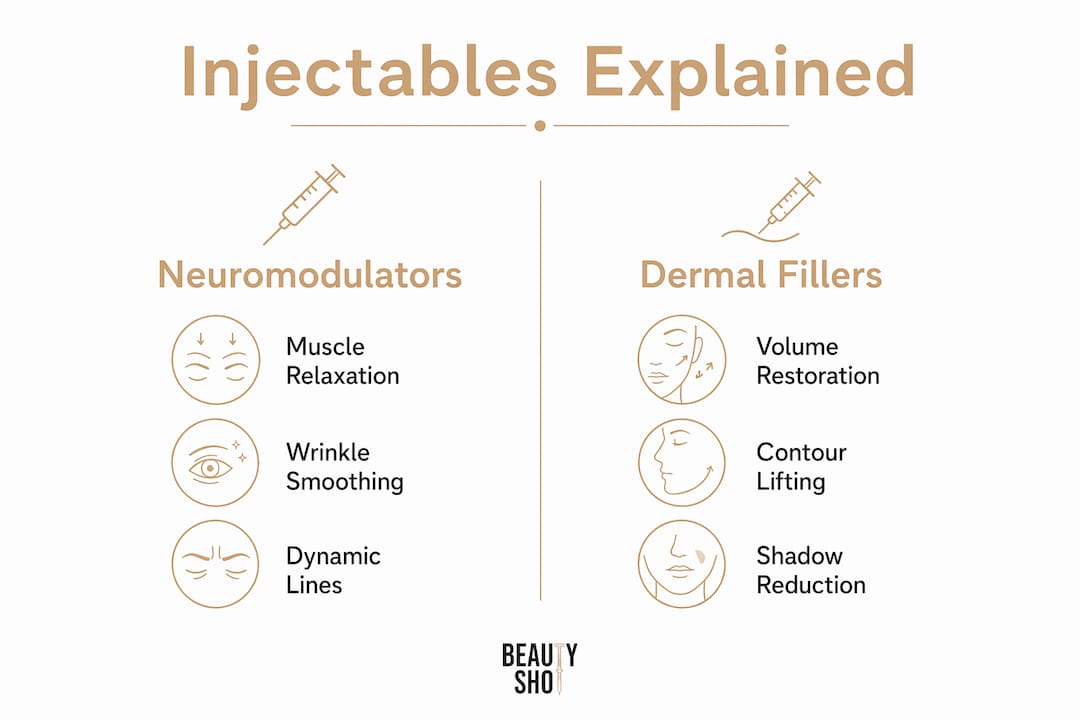 Infographic comparing neuromodulators and dermal fillers