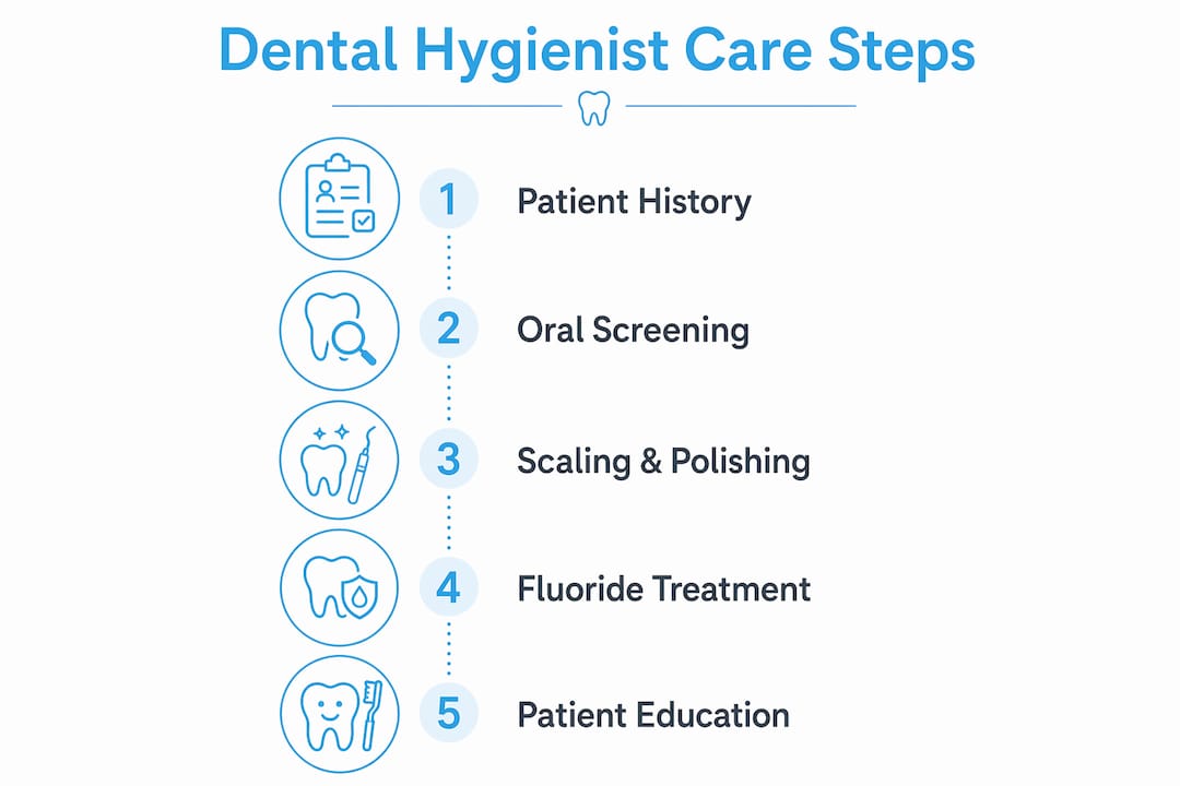Infographic showing dental hygienist care process steps