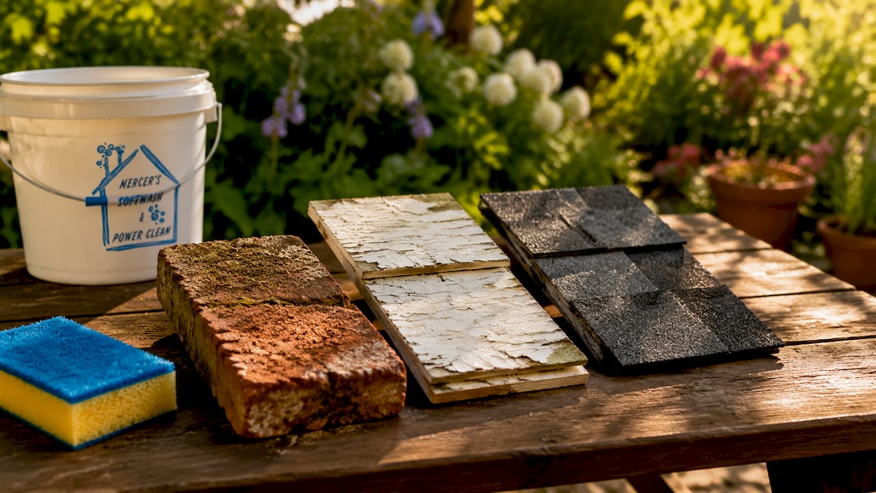 Close-up textures of softwash compatible exterior materials