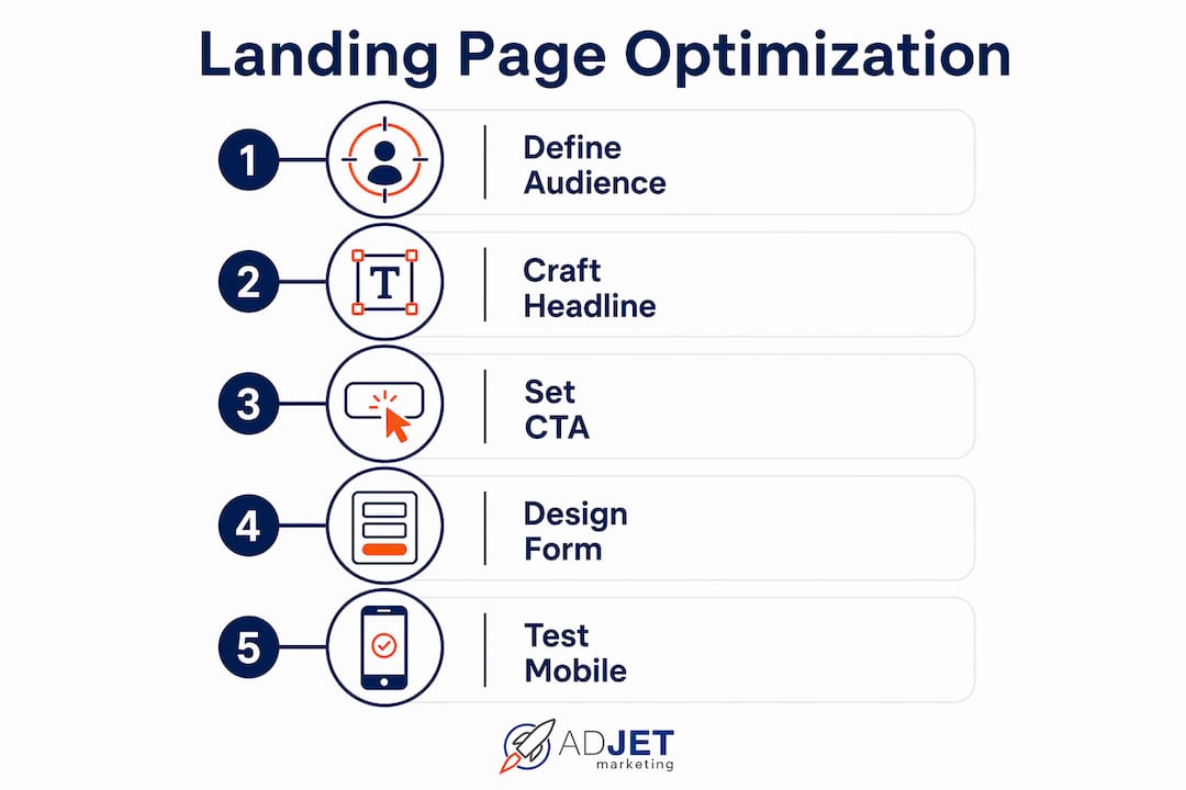 Infographic illustrating real estate landing page optimization steps
