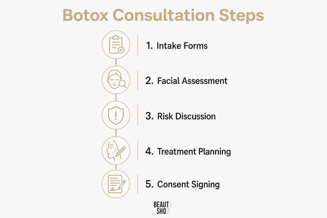 Infographic showing five steps of a botox consultation