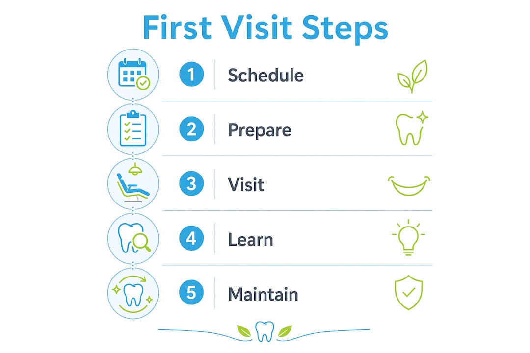 Infographic showing steps of first dental visit