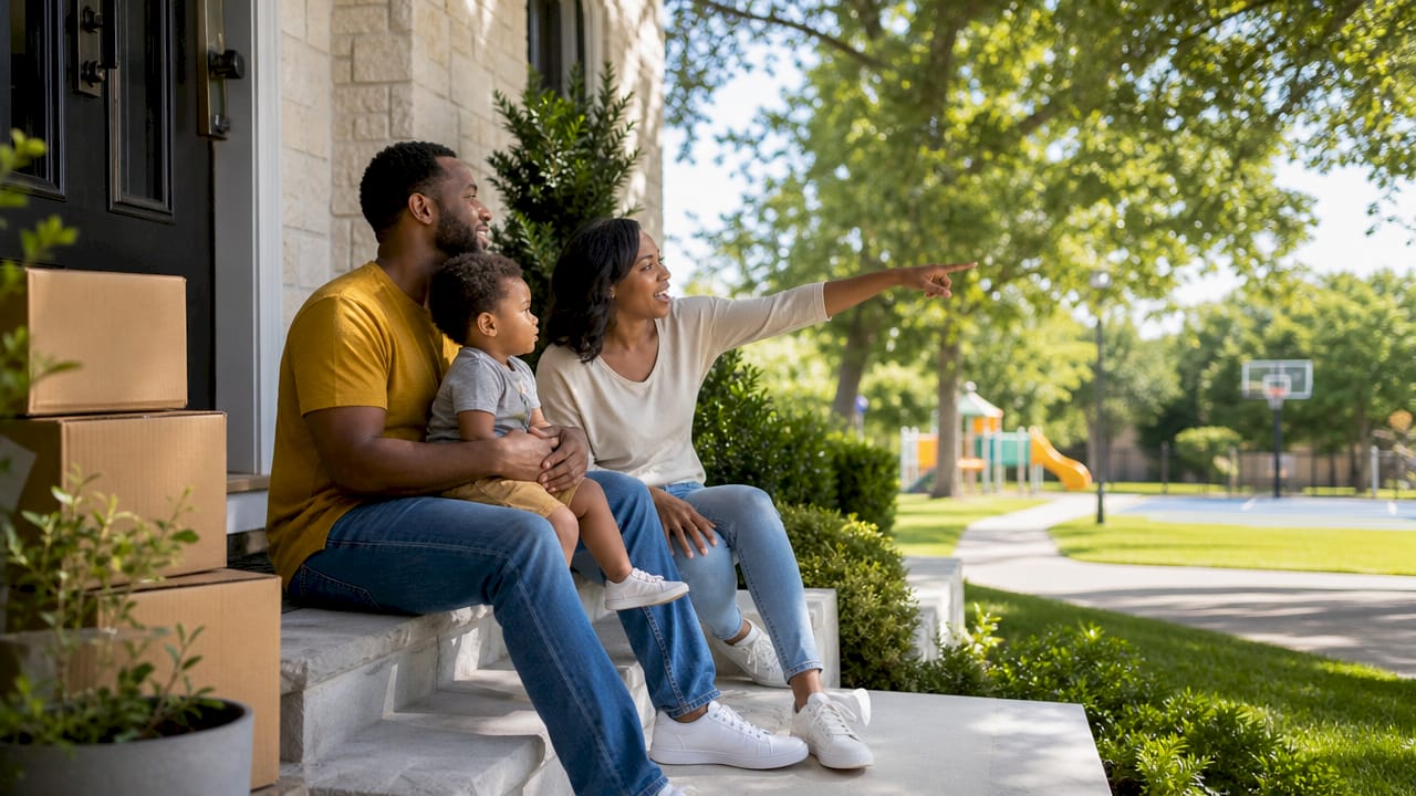 Family outside new home in Frisco suburb