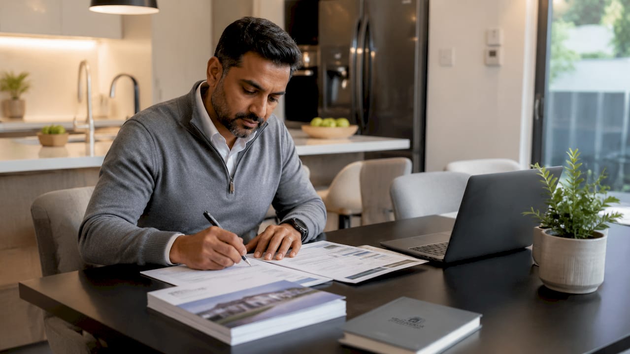 Hands calculating homebuying finances with documents