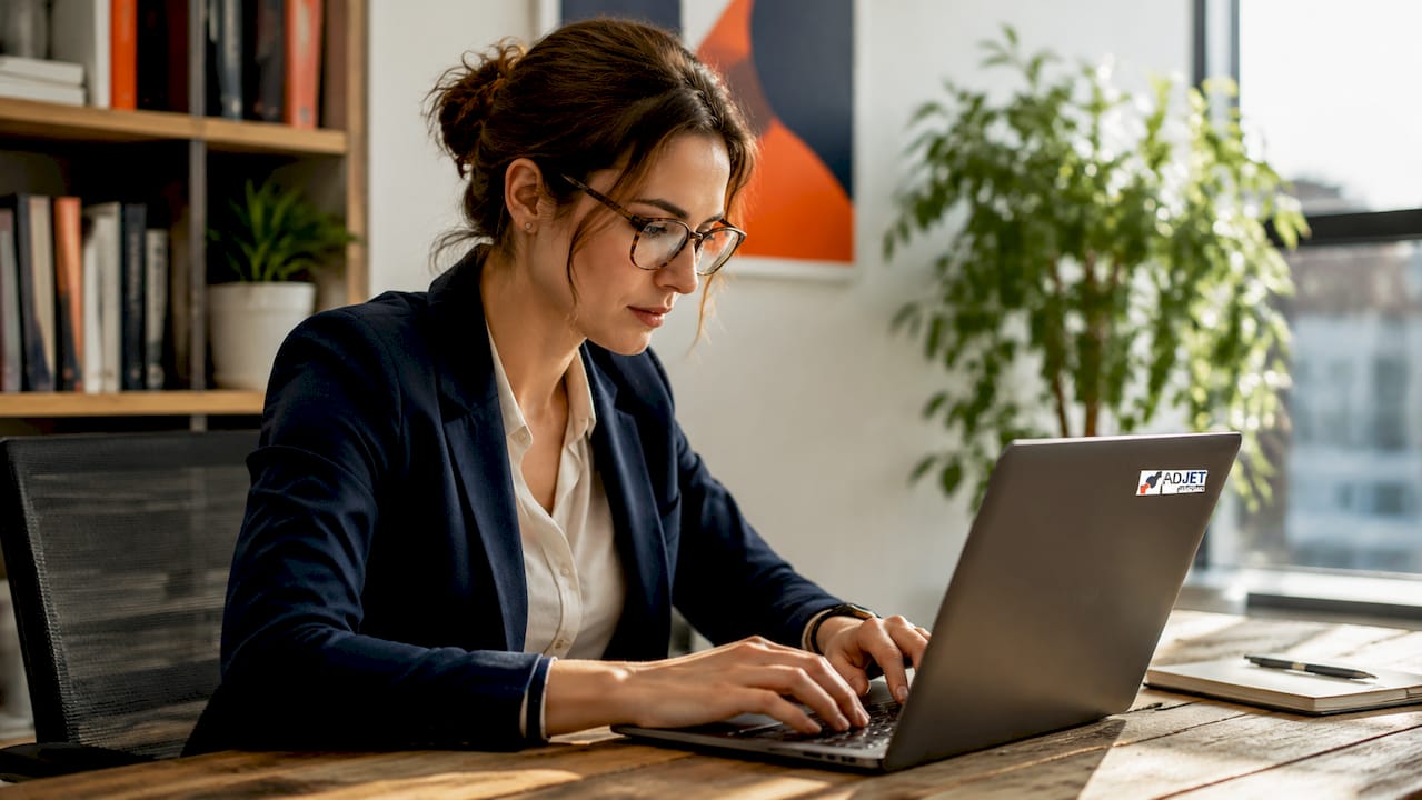 IT specialist operating laptop in server room