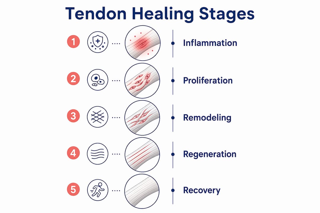 Infographic illustrating tendon healing stages