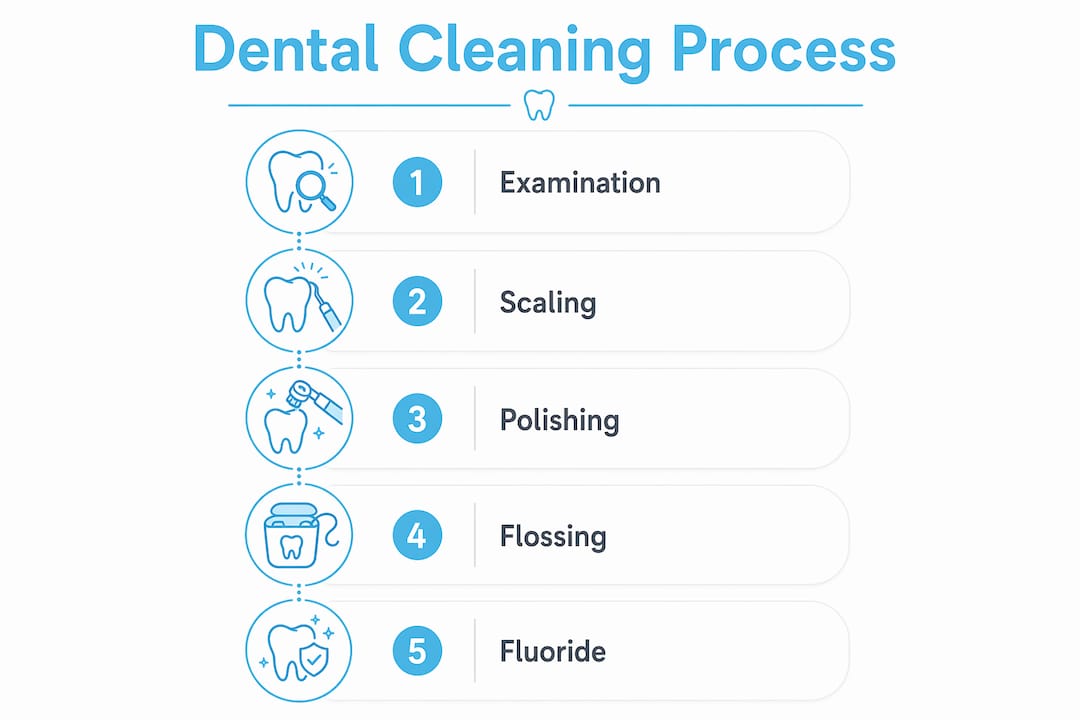 Infographic illustrating stages of professional dental cleaning
