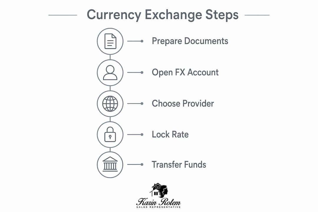 Infographic outlining currency exchange steps for non-residents