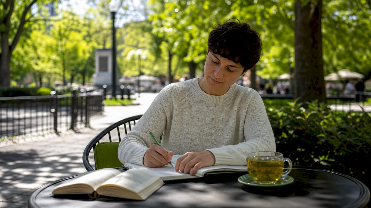 Person writing CBT thought record at home