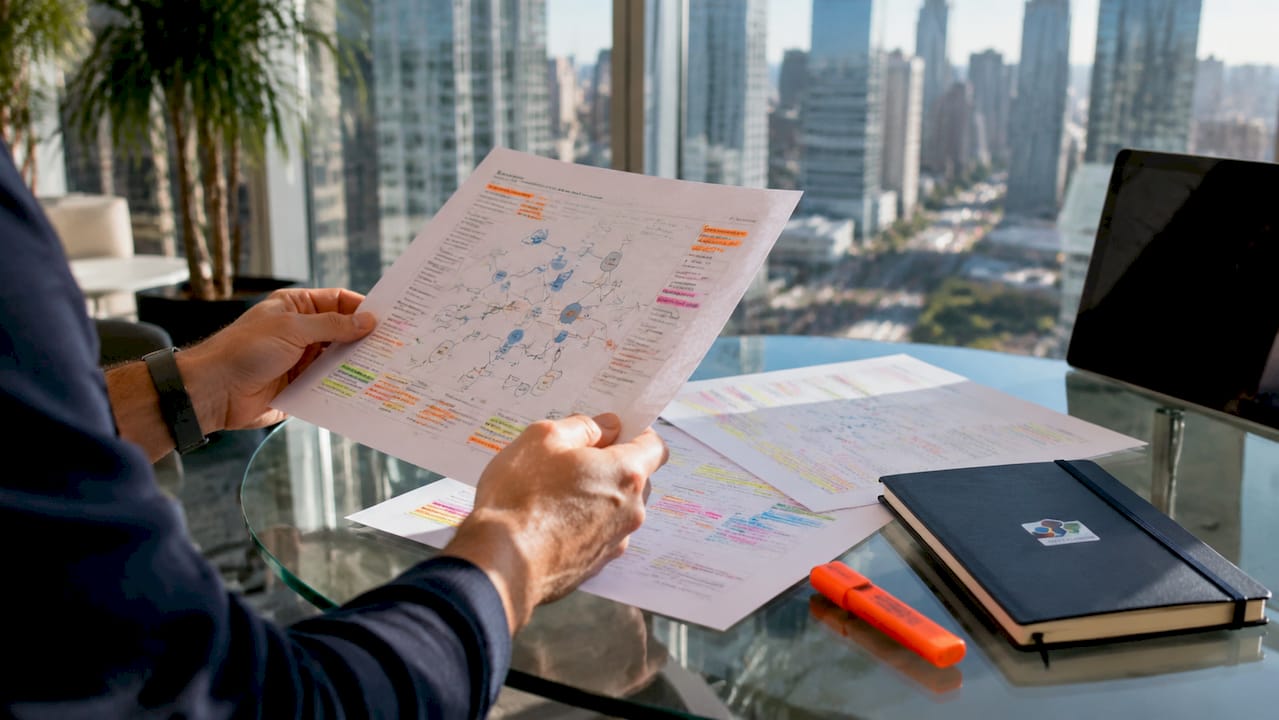 Hands reviewing entity-based SEO documents