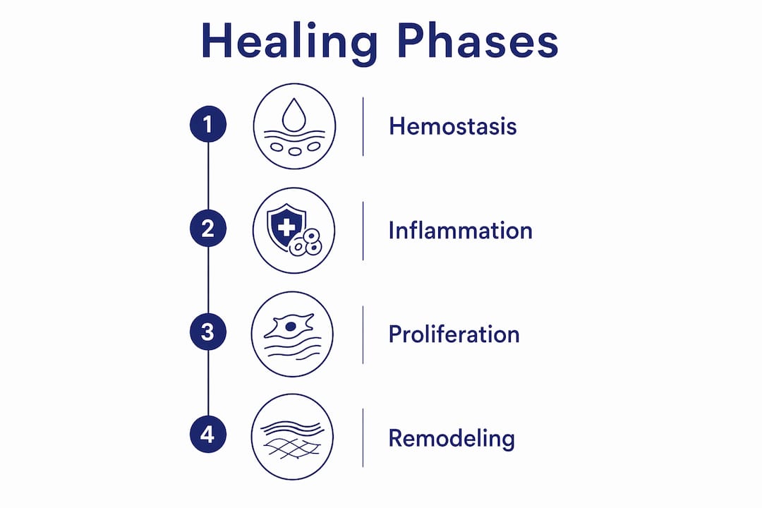 Infographic outlining phases of tissue repair healing process