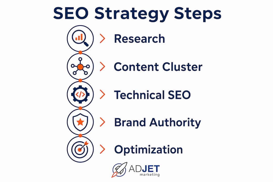 Infographic showing real estate SEO strategy steps