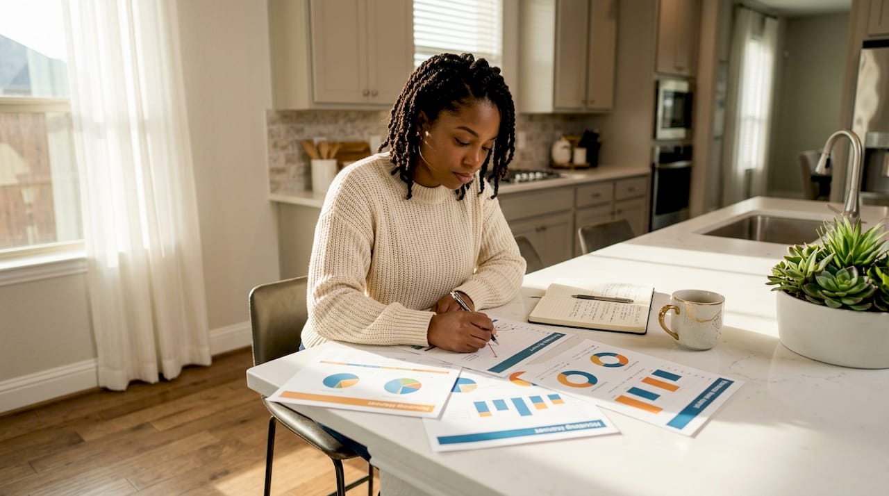 Woman reviewing housing market documents