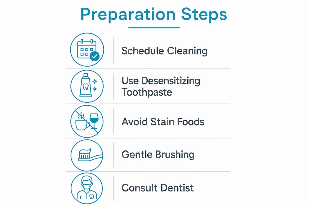 Infographic outlining steps to prepare for teeth whitening