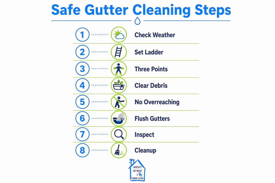 Infographic showing step-by-step safe gutter cleaning process