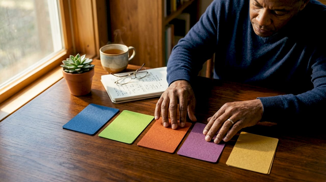 Hands organizing mental health disorder category cards