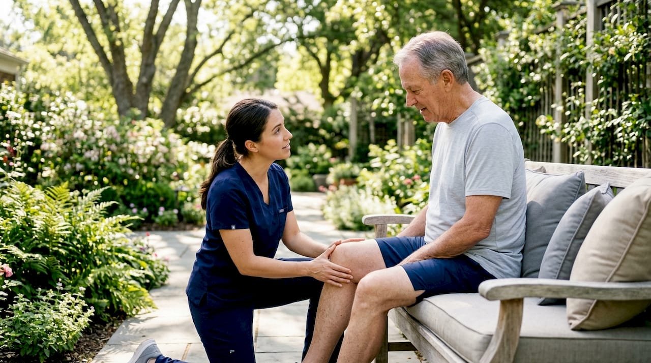Physiotherapist working on patient's knee joint
