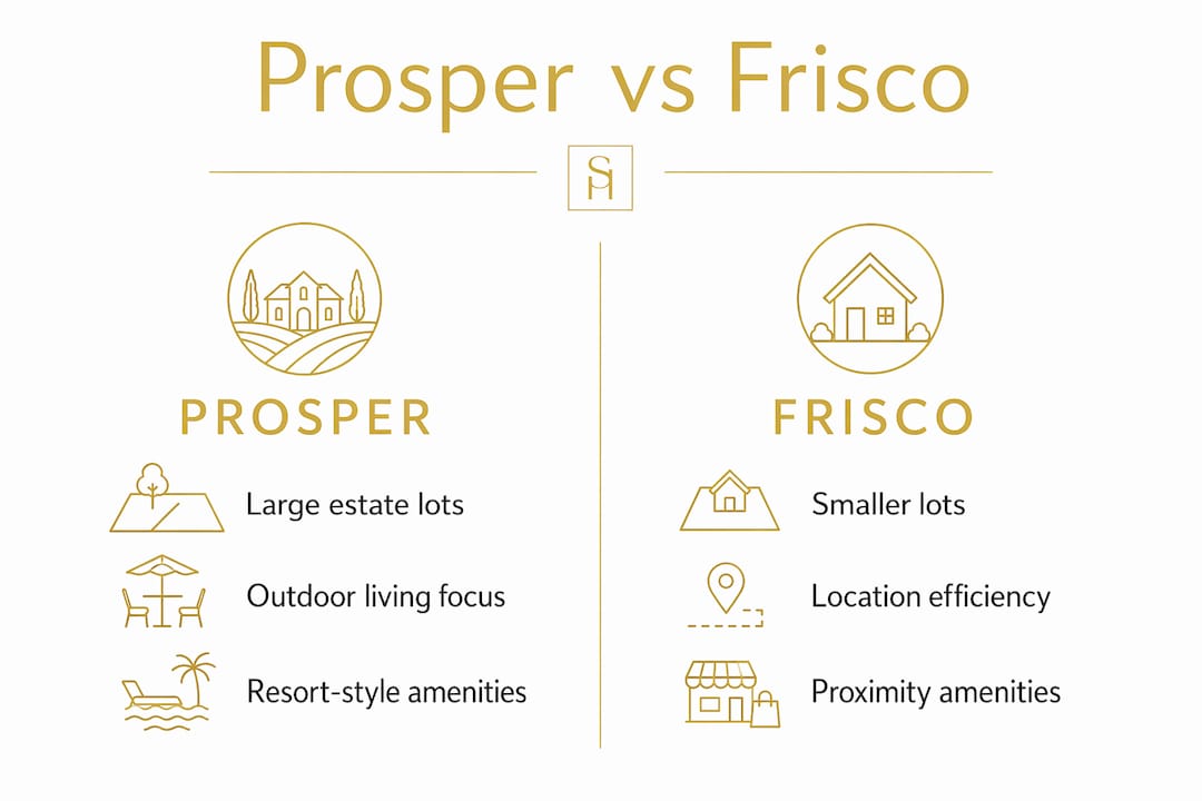 Infographic comparing luxury community features in Prosper and Frisco