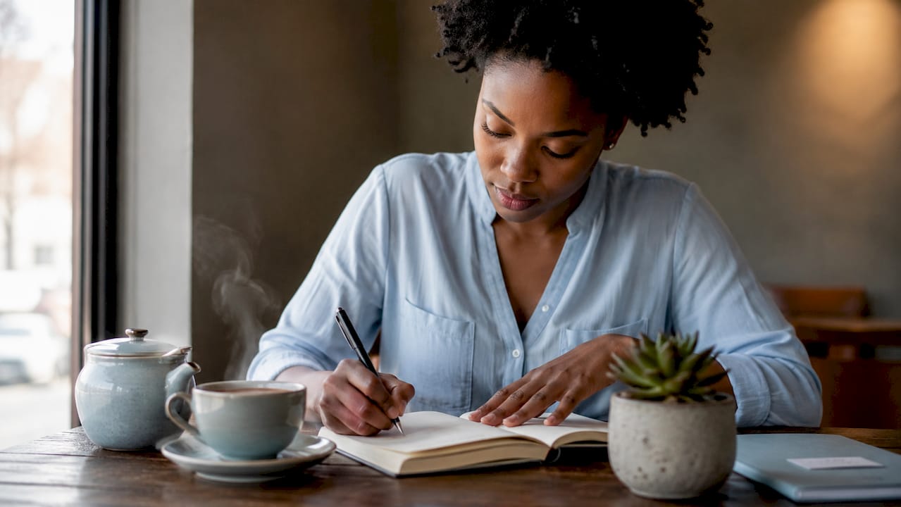 Woman journaling to boost confidence