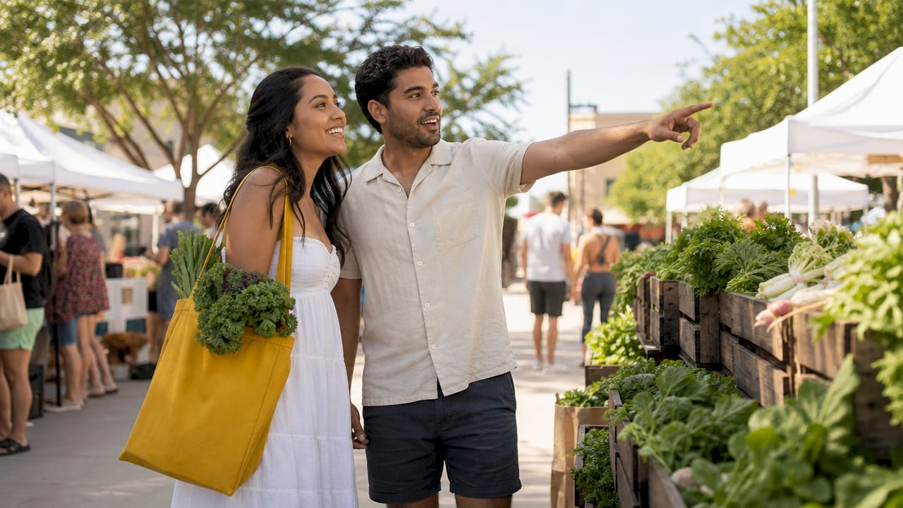 Couple shopping fresh produce at Windsong Ranch grocery