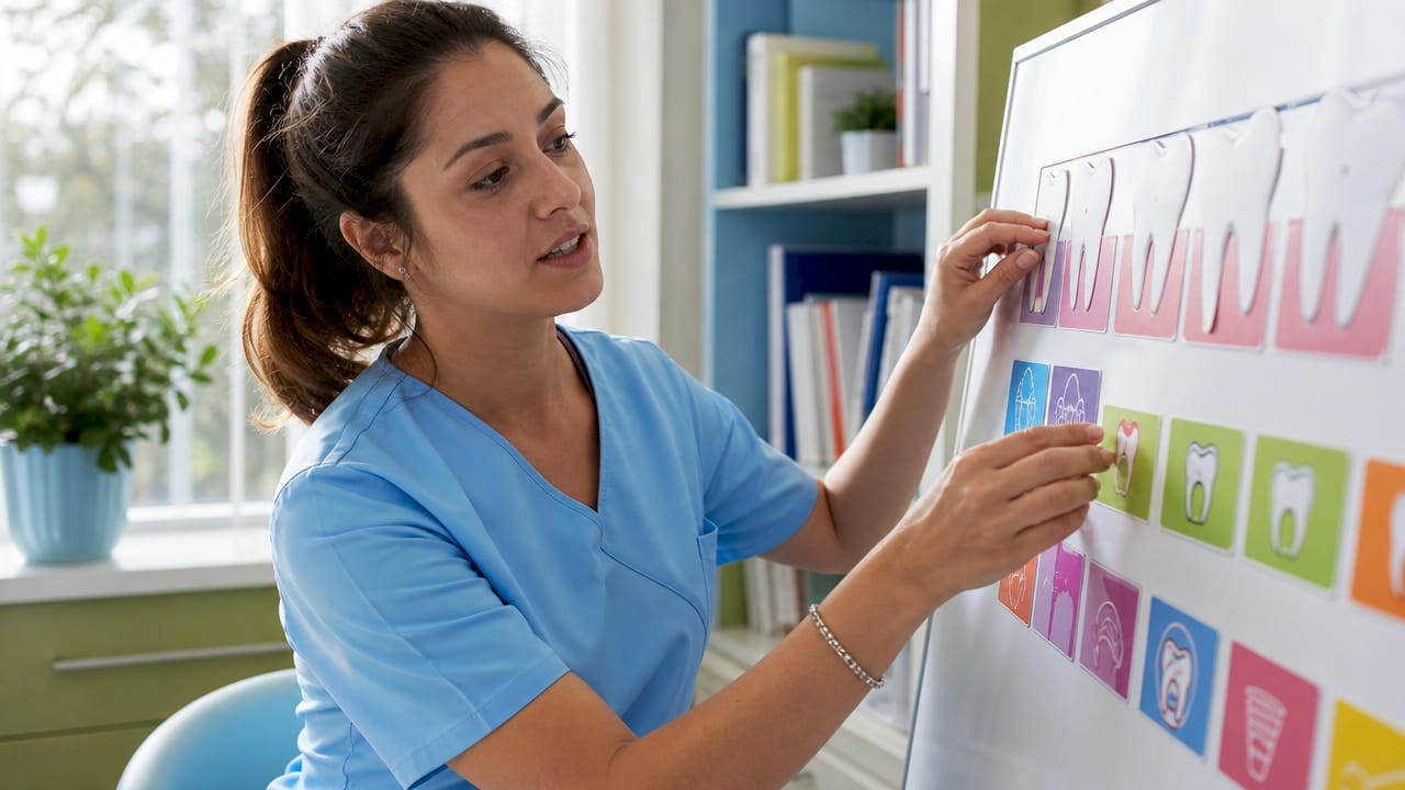 Dentist reviewing treatment plan on digital tablet