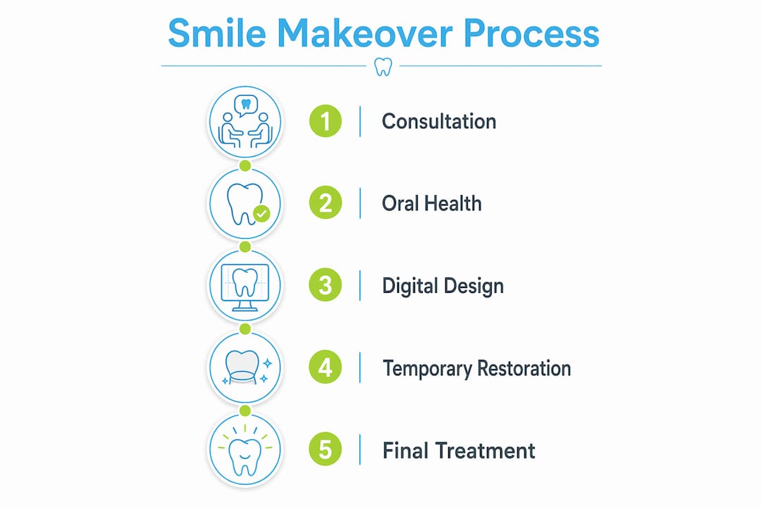 Infographic illustrating smile makeover process steps
