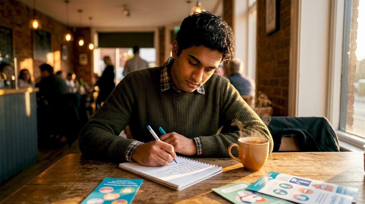 Man writing dental symptoms on notepad