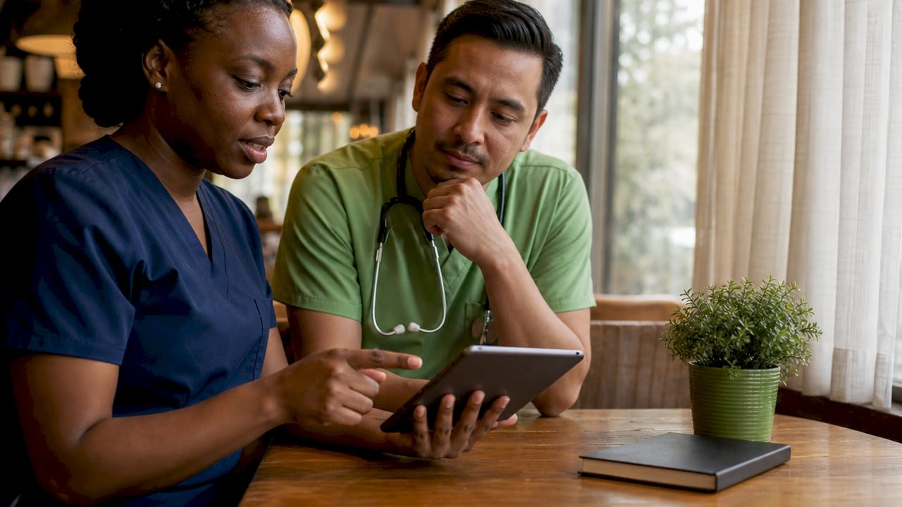Providers discussing shared health record
