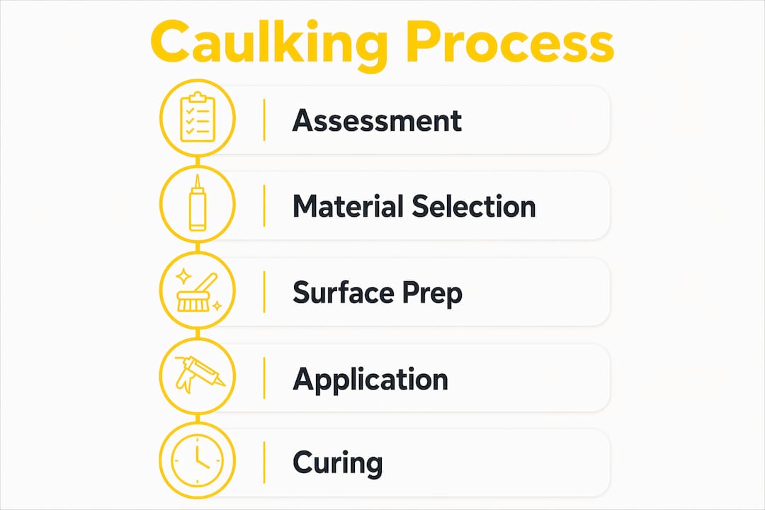 Infographic showing key steps in the caulking process