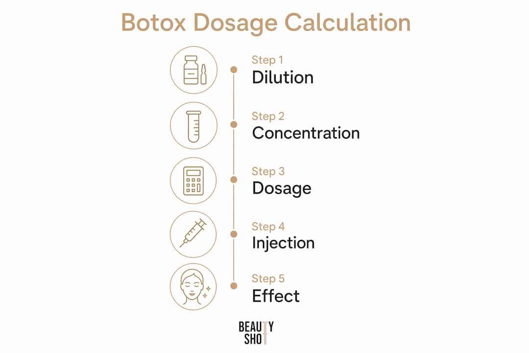 Infographic illustrating Botox dosage calculation steps