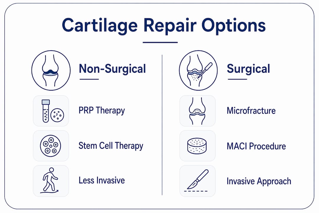 Infographic comparing non-surgical and surgical cartilage repair methods