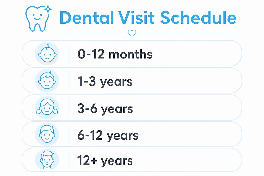 Infographic outlining pediatric dental visit stages