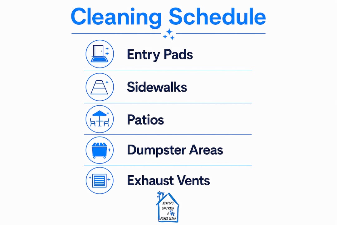 Infographic showing restaurant exterior cleaning schedule