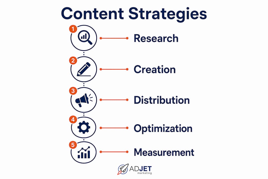 Infographic showing content marketing strategy steps for clinics