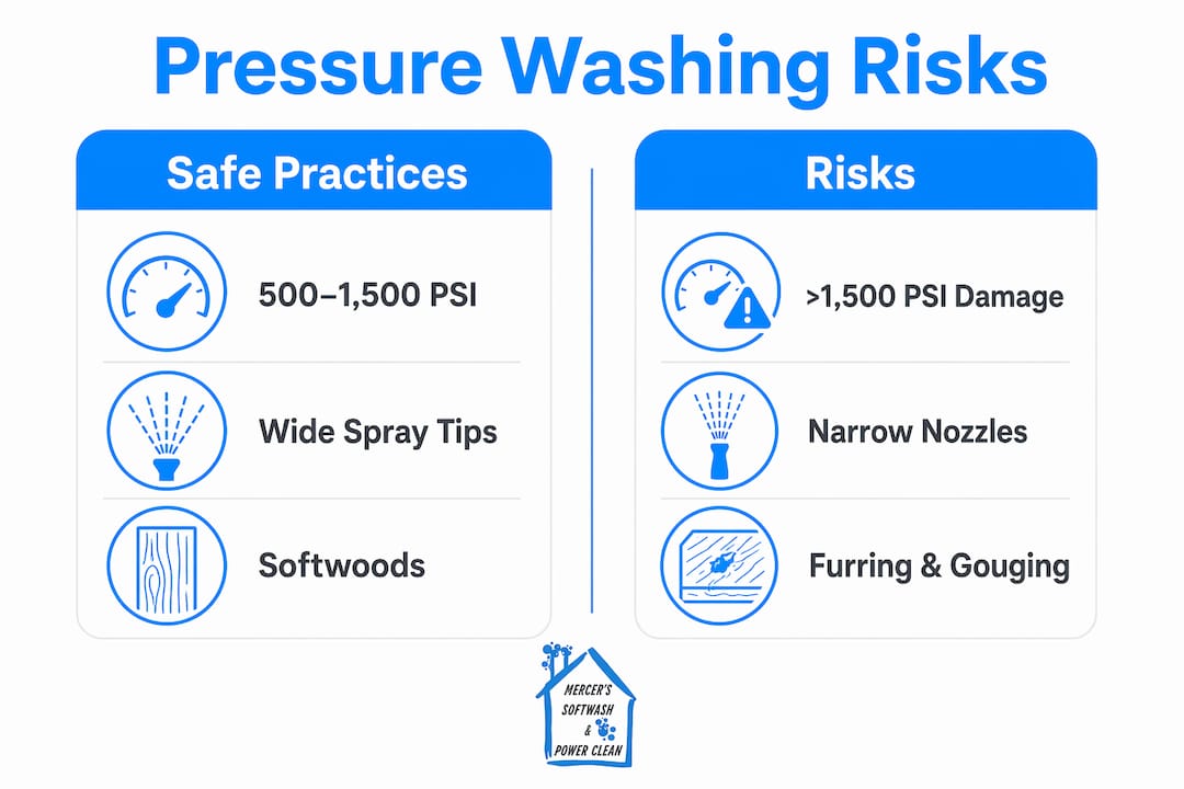Infographic comparing safe pressure washing practices and risks
